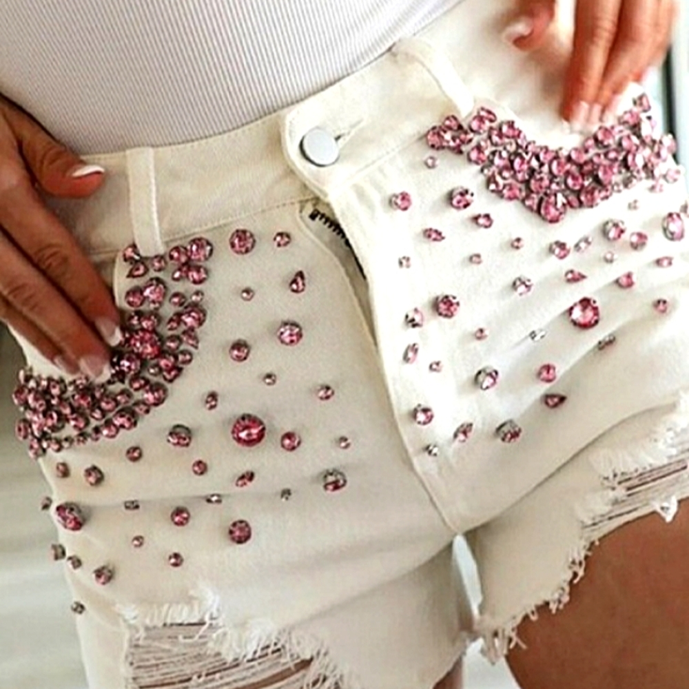 BLUE B Rhinestone Crystal Distressed Frayed Denim Shorts NWT